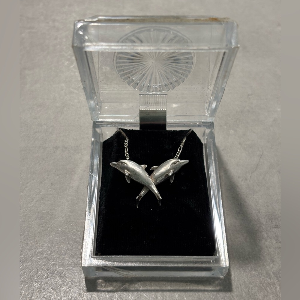 Vintage 18" Solid Sterling Silver Double Dolphin … - image 1